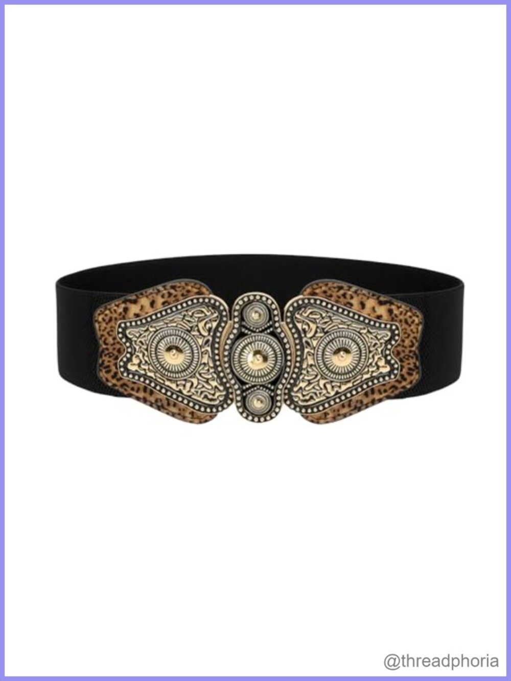 Faux Leather Elastic Cinch Belt Antique Gold Buckle